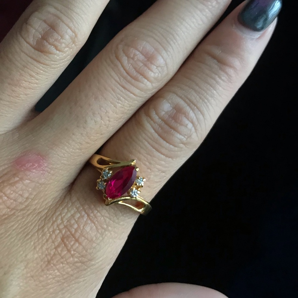 Costume jewelry ruby ring, size 7.5